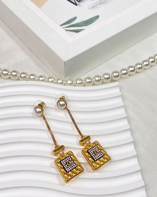 Chanel Gold CC Perfume Long Earrings