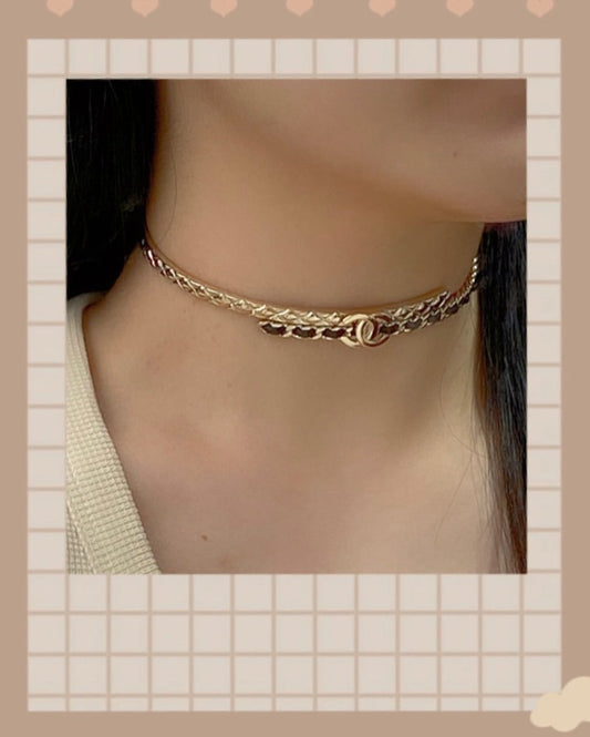 Chanel 22B Light Gold Quilted Carved Bijoux Choker