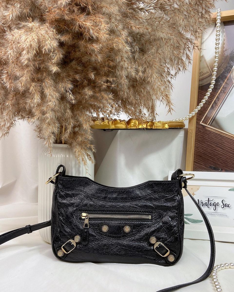 Balenciaga Black Agneau Hip Crossbody Bag (GHW)