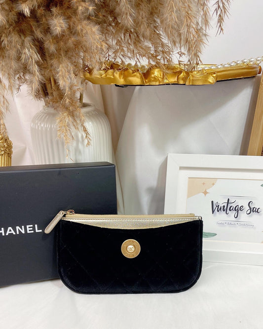 Chanel Black Velvet CC Pouch Wallet (GHW)