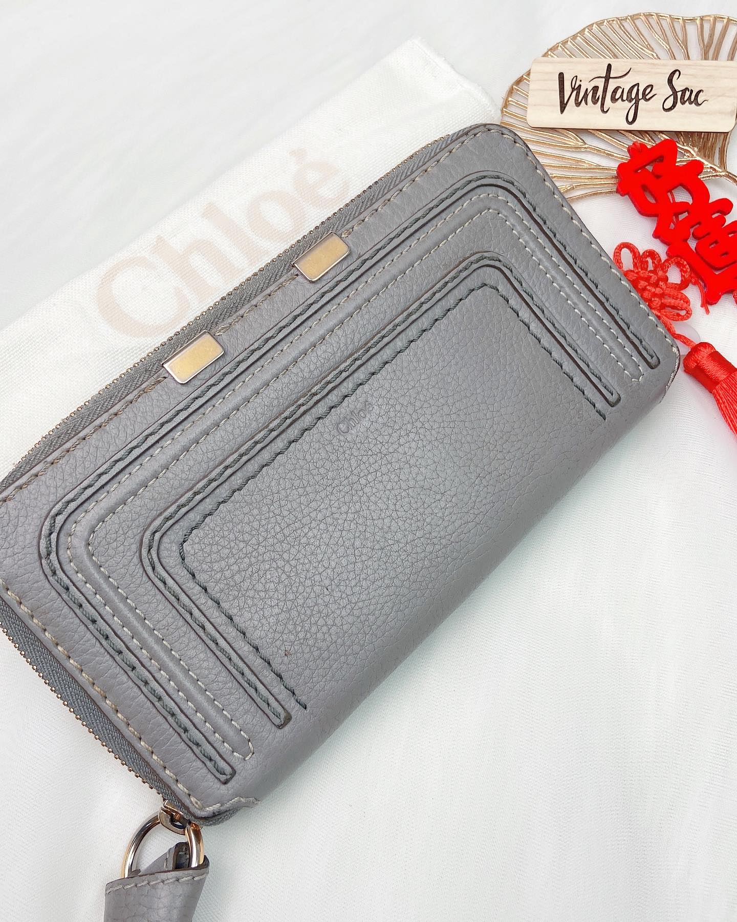 Chloe Grey Calfskin Marcie Zippy Long Wallet