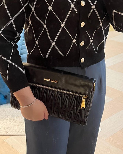 Miu Miu Black Matelasse Clutch on Strap (GHW)