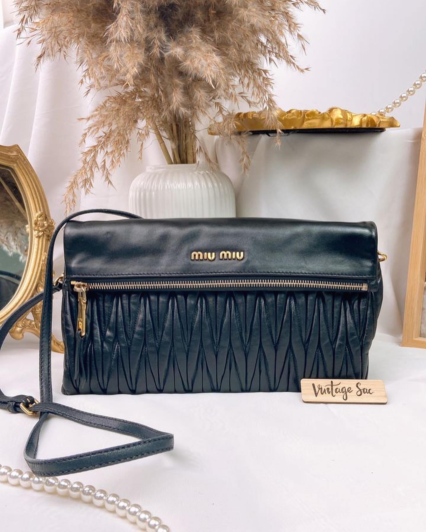 Miu Miu Black Matelasse Clutch on Strap (GHW)