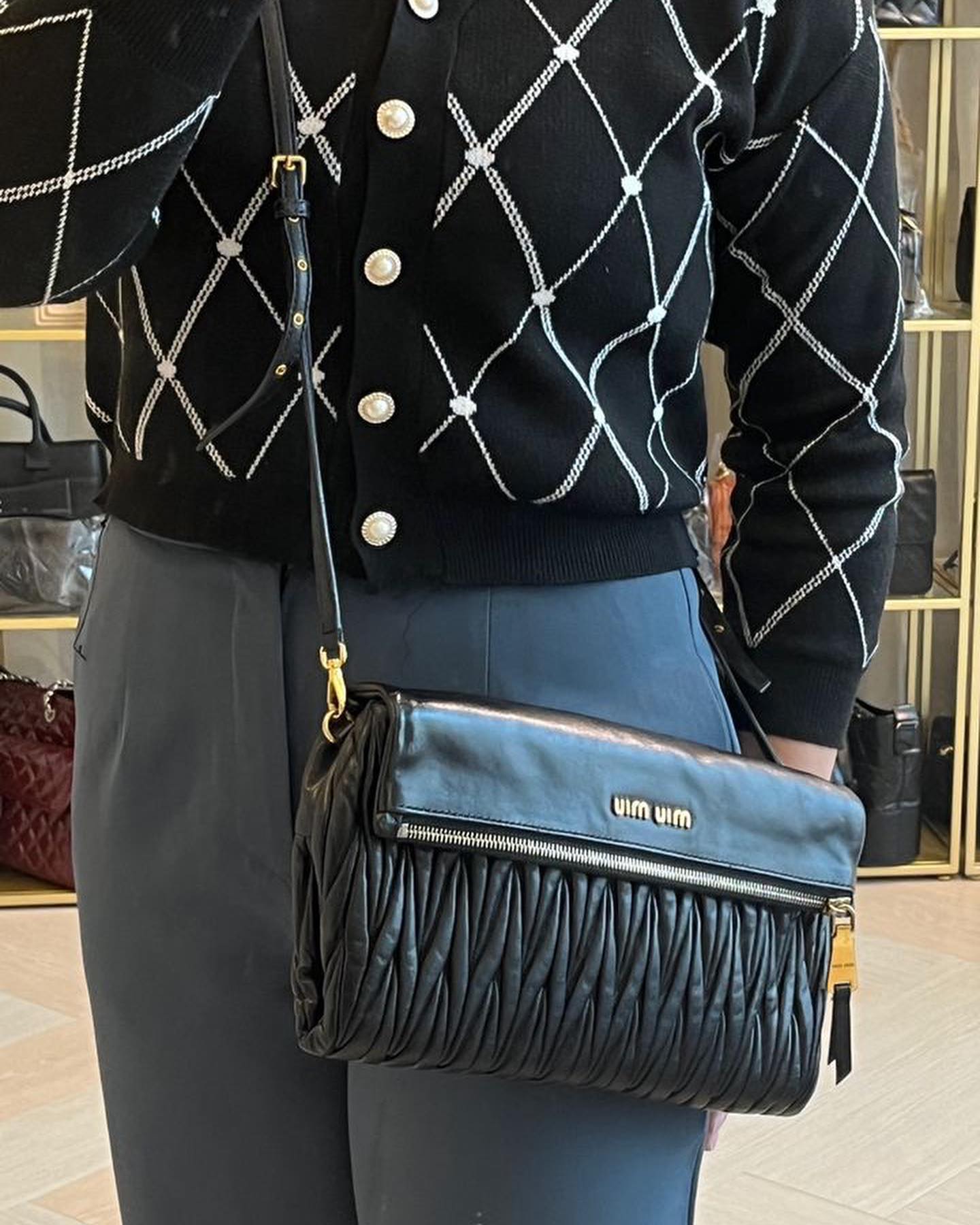 Miu Miu Black Matelasse Clutch on Strap (GHW)