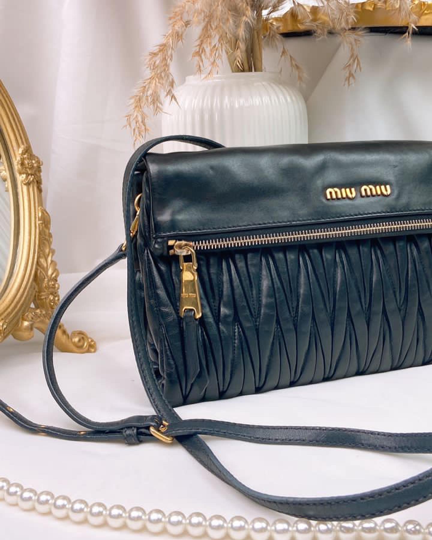 Miu Miu Black Matelasse Clutch on Strap (GHW)