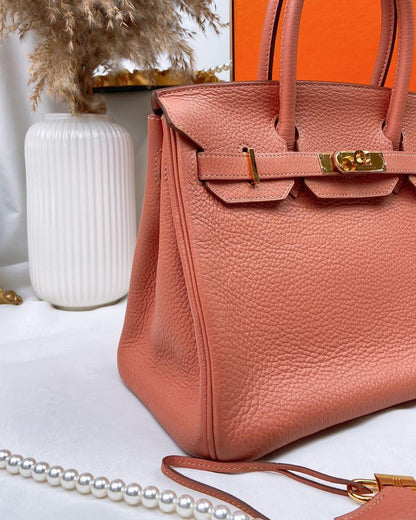 Hermes Rose Tea Clemence Birkin 30 GHW