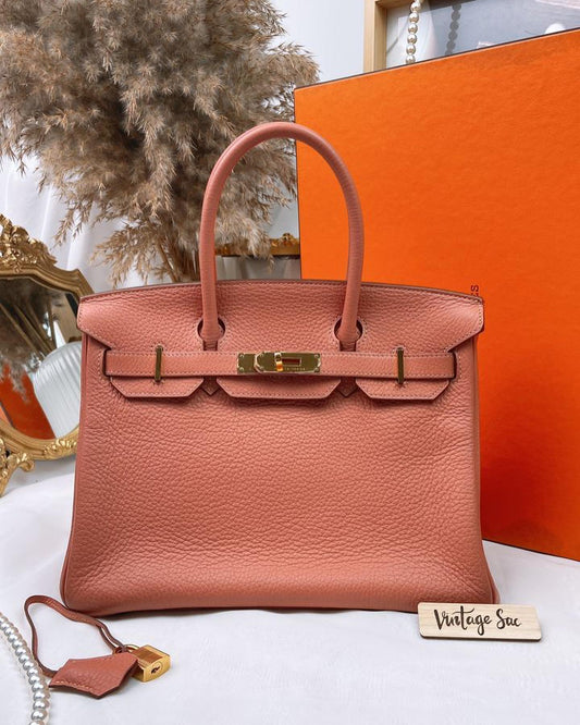 Hermes Rose Tea Clemence Birkin 30 GHW