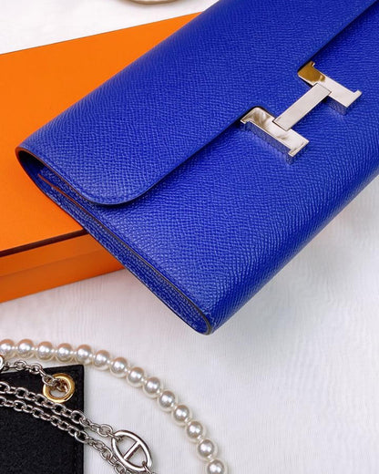 Hermes Blue Epsom Constance Long Wallet PHW