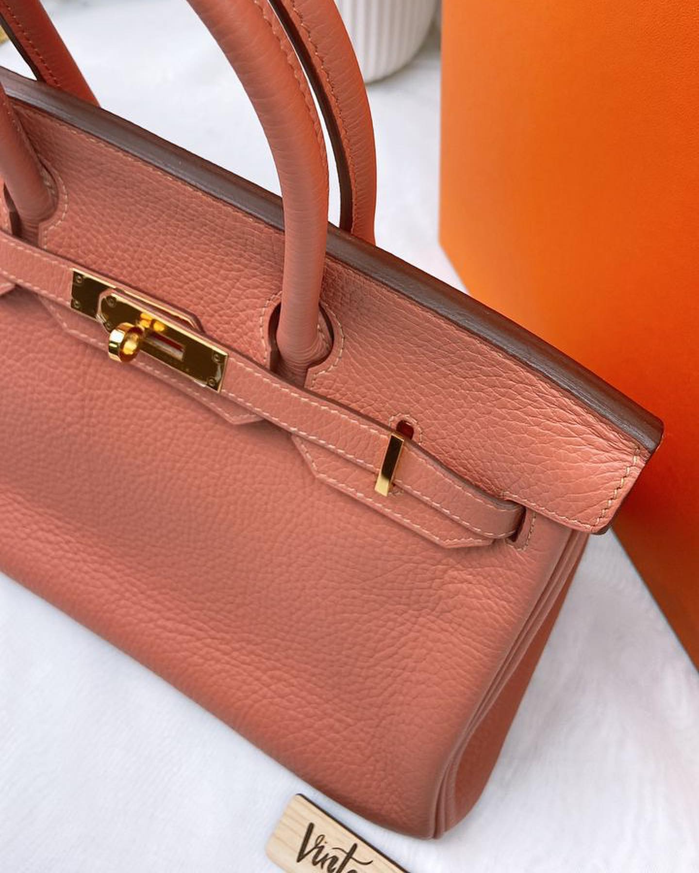 Hermes Rose Tea Clemence Birkin 30 GHW