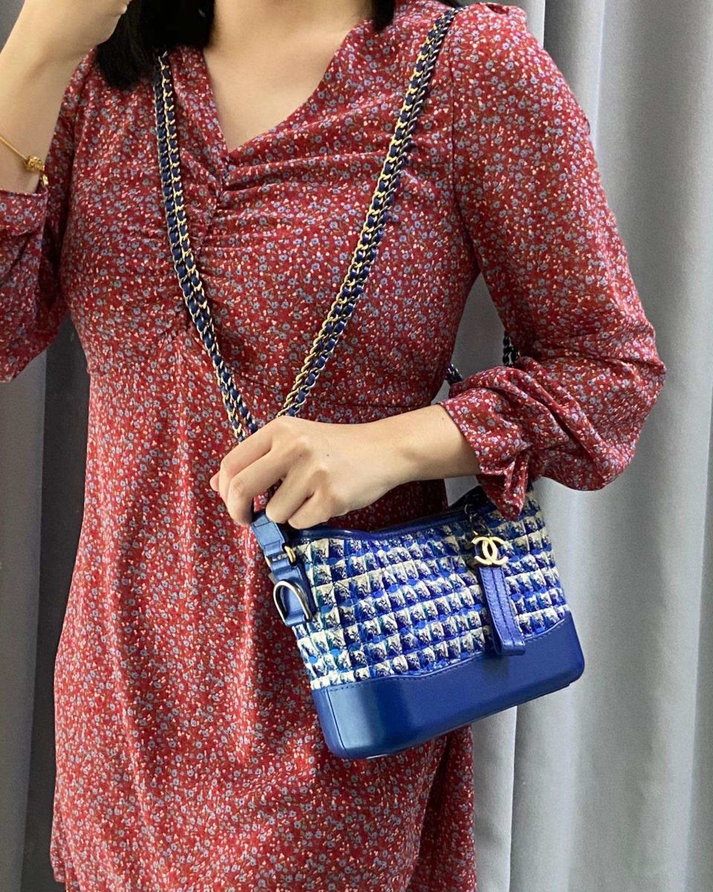 Chanel Blue Tweed Small Gabrielle Hobo Bag