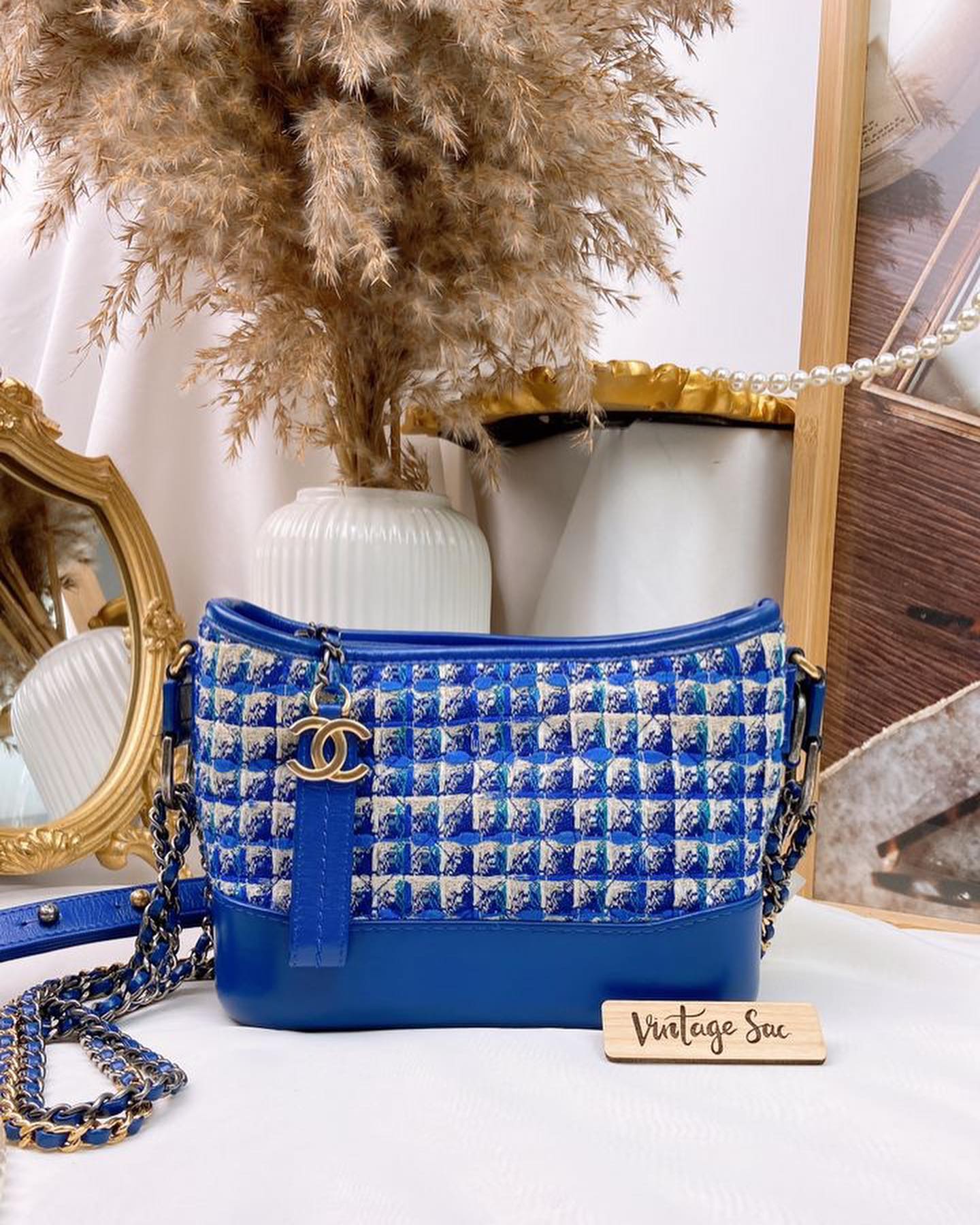 Chanel Blue Tweed Small Gabrielle Hobo Bag