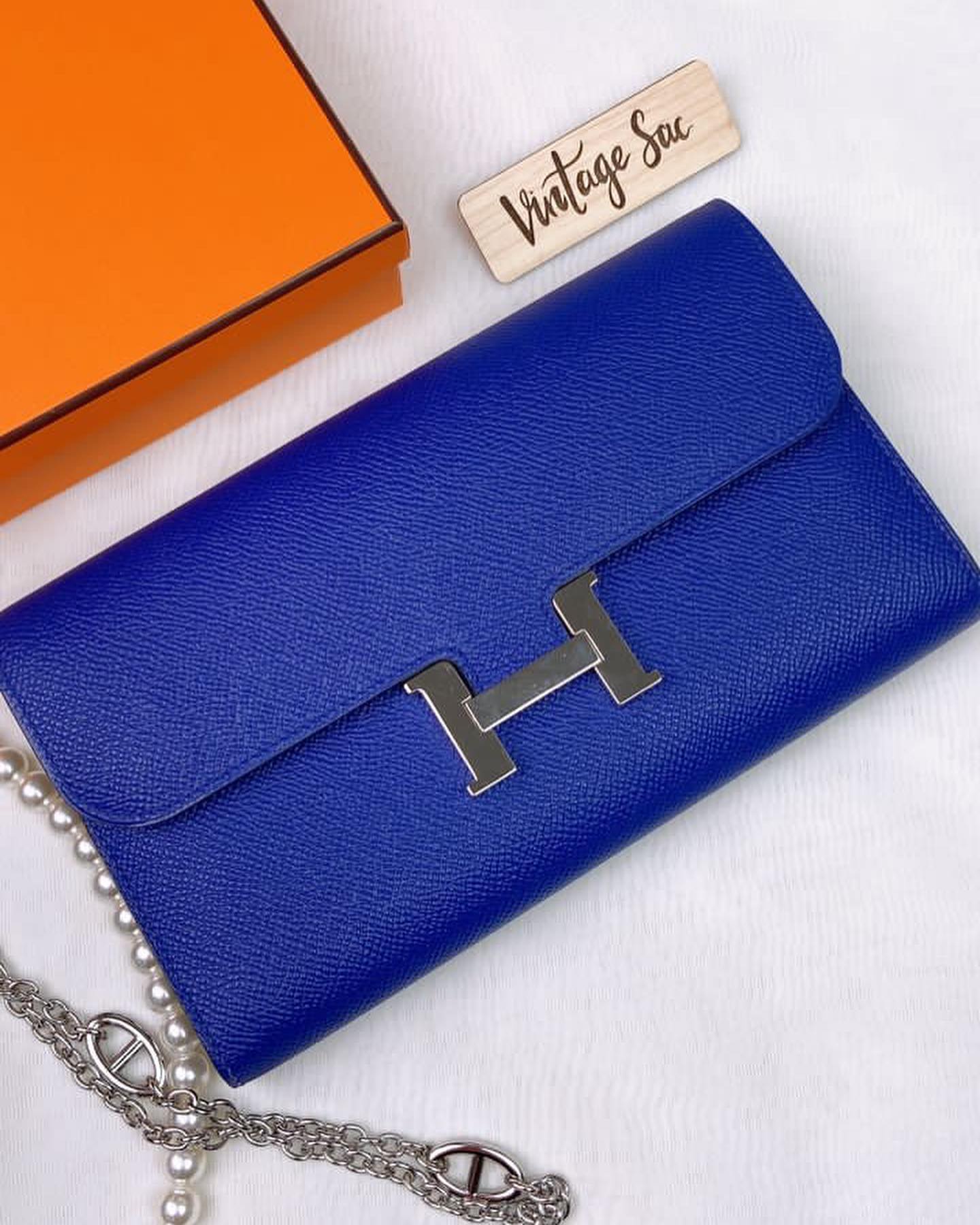 Hermes Blue Epsom Constance Long Wallet PHW