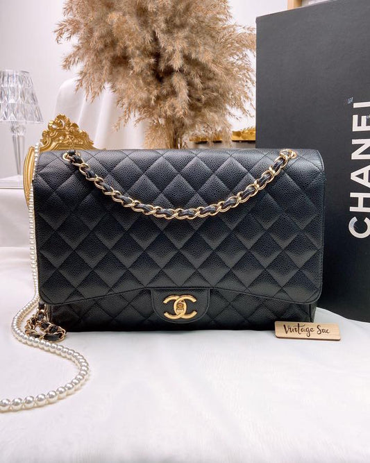 Chanel Black Caviar Maxi Double Flap (GHW)