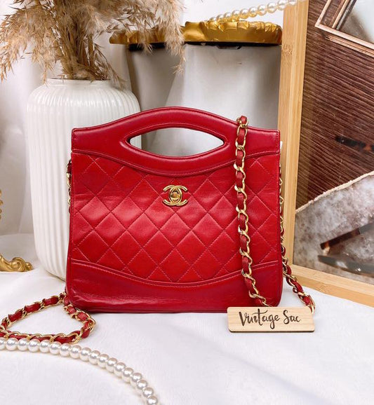 Chanel Red Lambskin Vintage Mini 31 Tote GHW