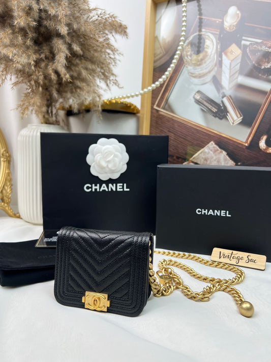 Chanel Black Chevron Caviar Boy Belt Bag