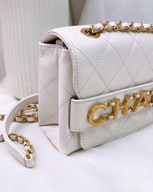 Chanel Calfskin White Enchained Flap (GHW)