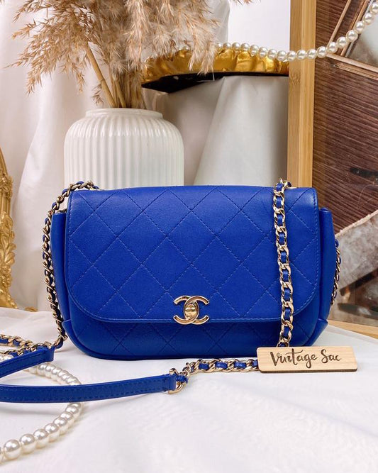 Chanel Royal Blue Calfskin Casual Trip Flap Bag LGHW