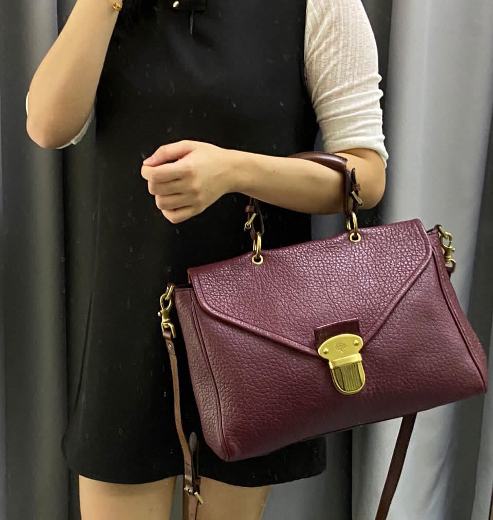 Mulbery Burgundy Calfskin Polly Push Lock Tote 33cm GHW