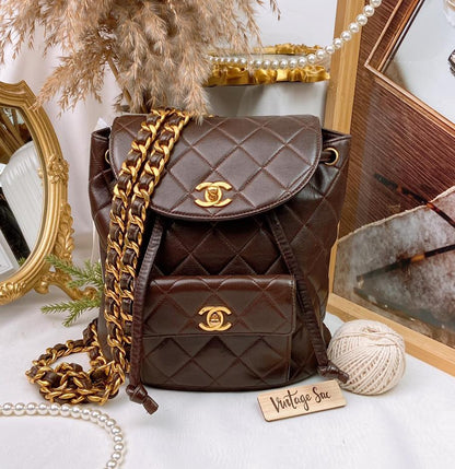 Chanel Brown Lambskin Vintage Duma Backpack GHW