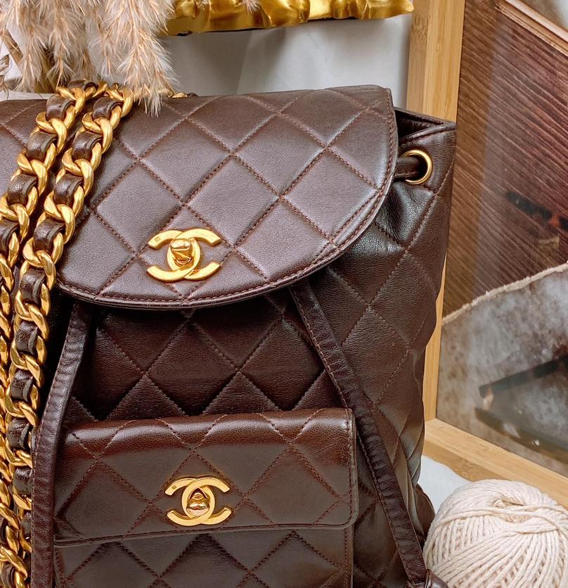 Chanel Brown Lambskin Vintage Duma Backpack GHW