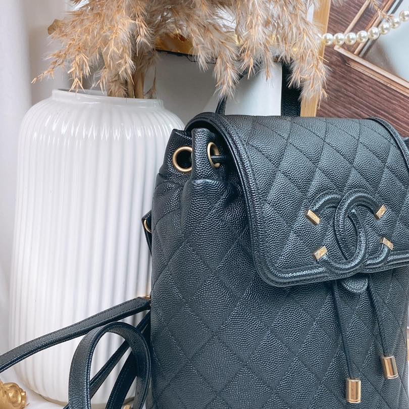 Chanel Black Caviar Filigree Small Backpack GHW