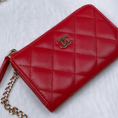 Chanel Dark Pink Lambskin Zipped Key Holder LGHW