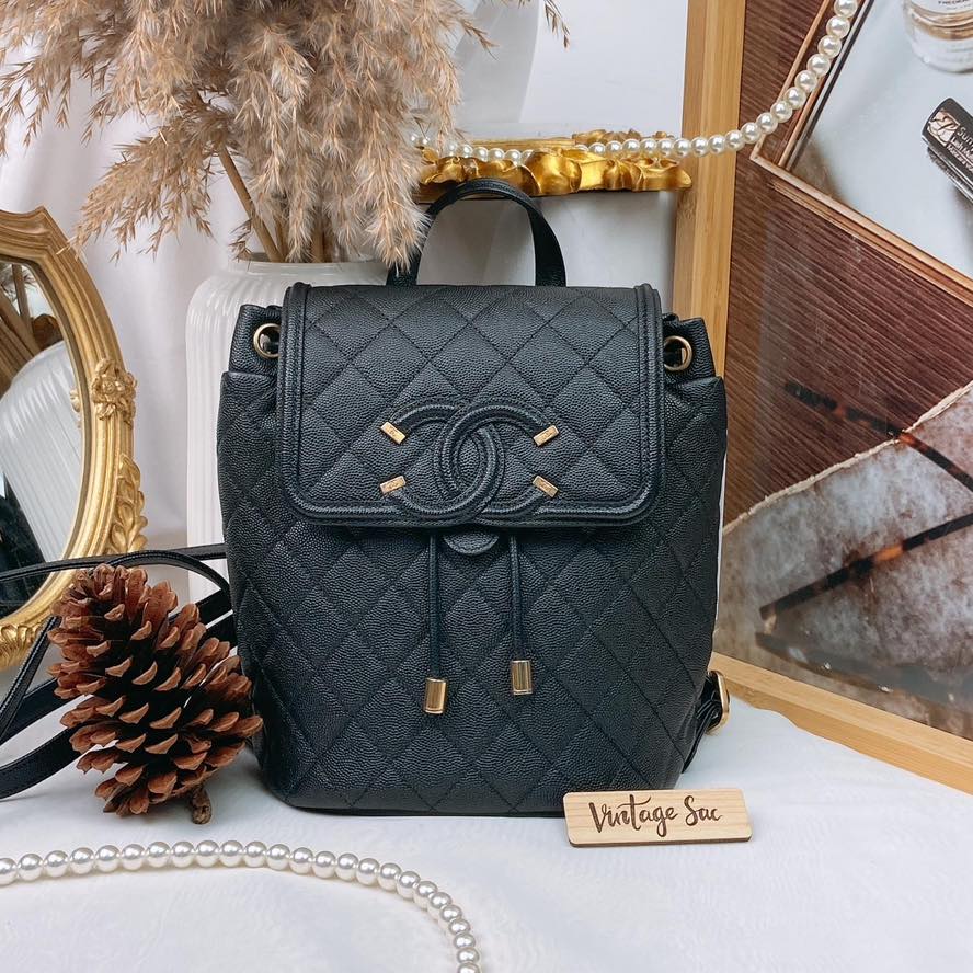 Chanel Black Caviar Filigree Small Backpack GHW