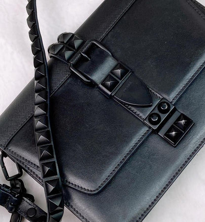 Prada So Black Calf Saffiano Elektra Studded Crossbody Bag