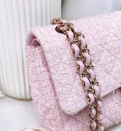 Chanel Pink Tweed Medium Classic Flap Bag GHW