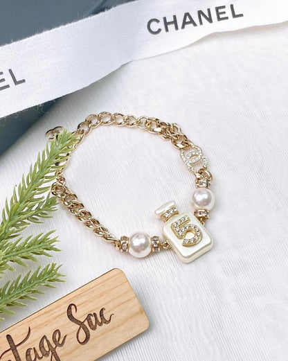 Chanel Light Gold No. 5 Perfume CC Bracelet