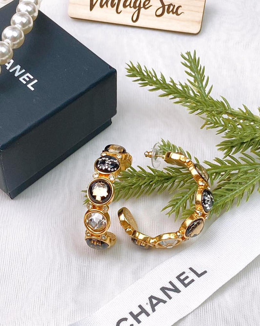 Chanel Gold CC Perfume Coco Hoop Earrings