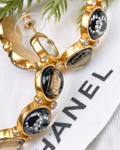 Chanel Gold CC Perfume Coco Hoop Earrings