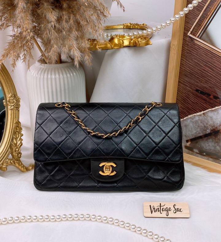 Chanel Black Lambskin Vintage Medium Flap (GHW)