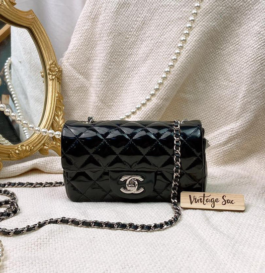 Chanel Black Patent Mini Flap Bag 17cm SHW