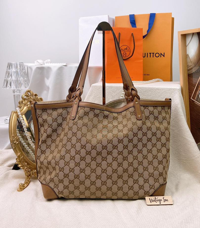 Gucci Brown Canvas Craft Tote Bag