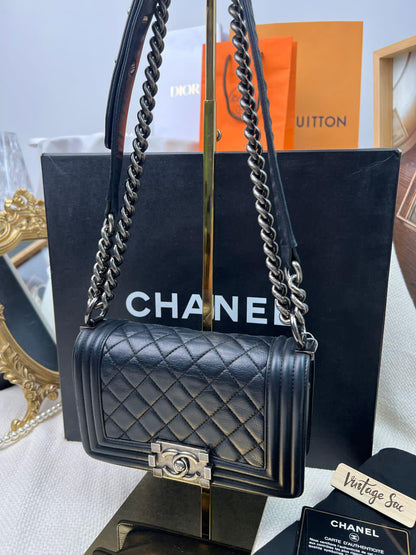 Chanel Black Calfskin Small Boy Flap RHW