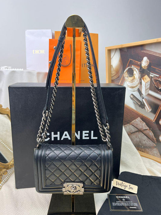 Chanel Black Calfskin Small Boy Flap RHW