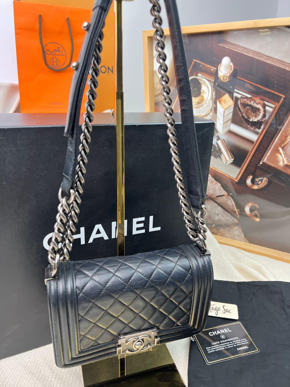 Chanel Black Calfskin Small Boy Flap RHW