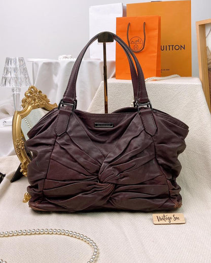 Burberry Plum Calfskin Soft Knot Healy Shoulder Tote