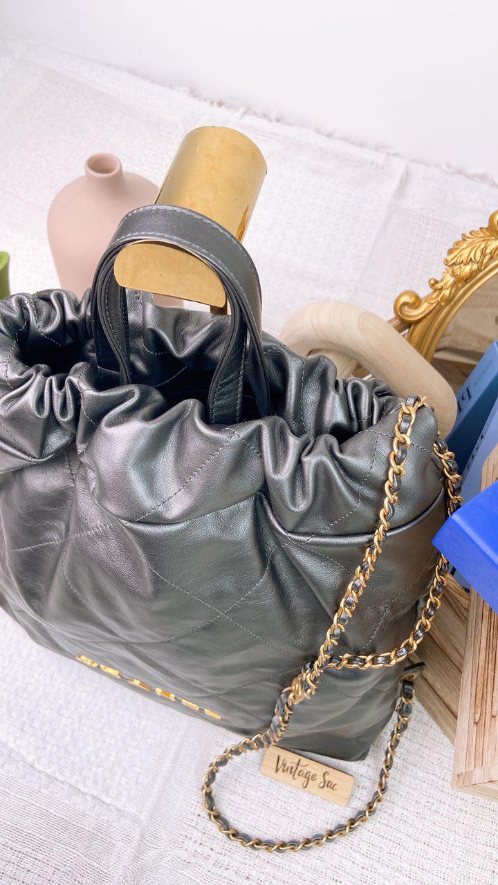 Chanel Dark Grey 22 Calfskin Large Backpack (GHW)