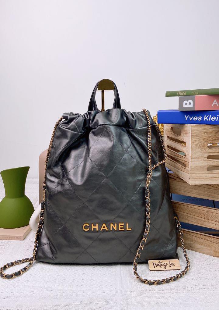 Chanel Dark Grey 22 Calfskin Large Backpack (GHW)