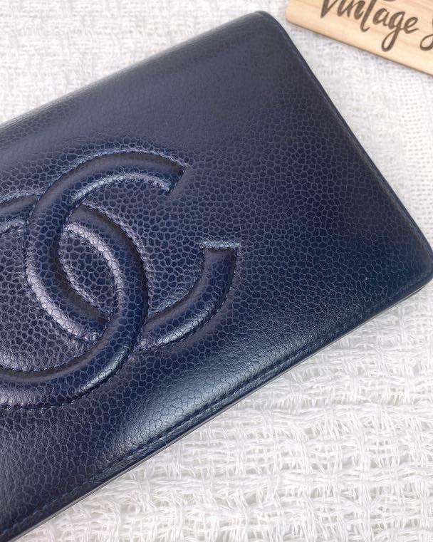 Chanel Navy Caviar Timeless Bifold Long Wallet