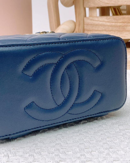 Chanel Navy Blue Lambskin Vanity with Top Handle GHW