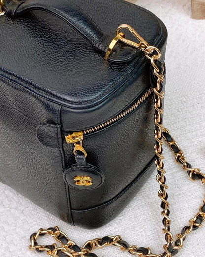 Chanel Black Caviar Vintage Vanity Case GHW