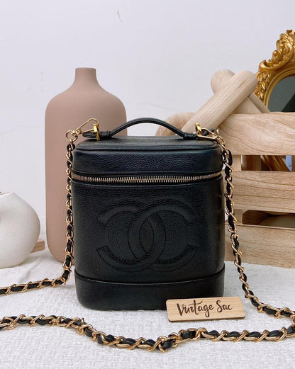 Chanel Black Caviar Vintage Vanity Case GHW