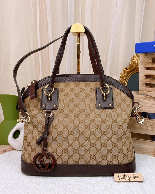 Gucci Brown Canvas Calfskin Dome Tote