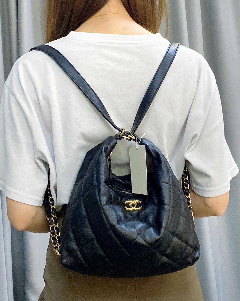 Chanel Black Lambskin 22B Small Hobo Bag