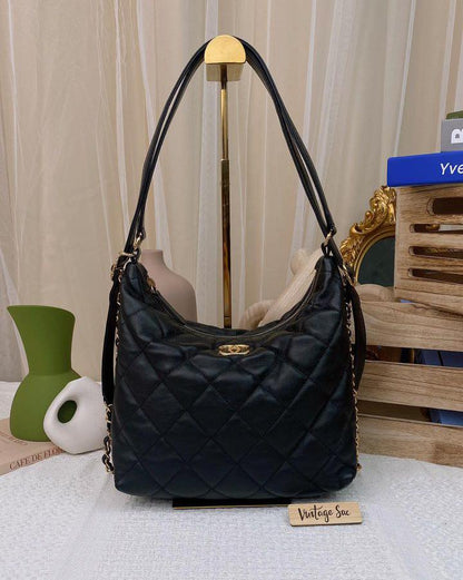 Chanel Black Lambskin 22B Small Hobo Bag