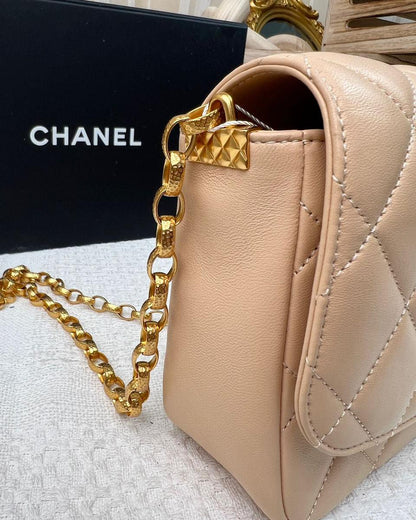 Chanel Beige Coco Chain Charm Flap GHW