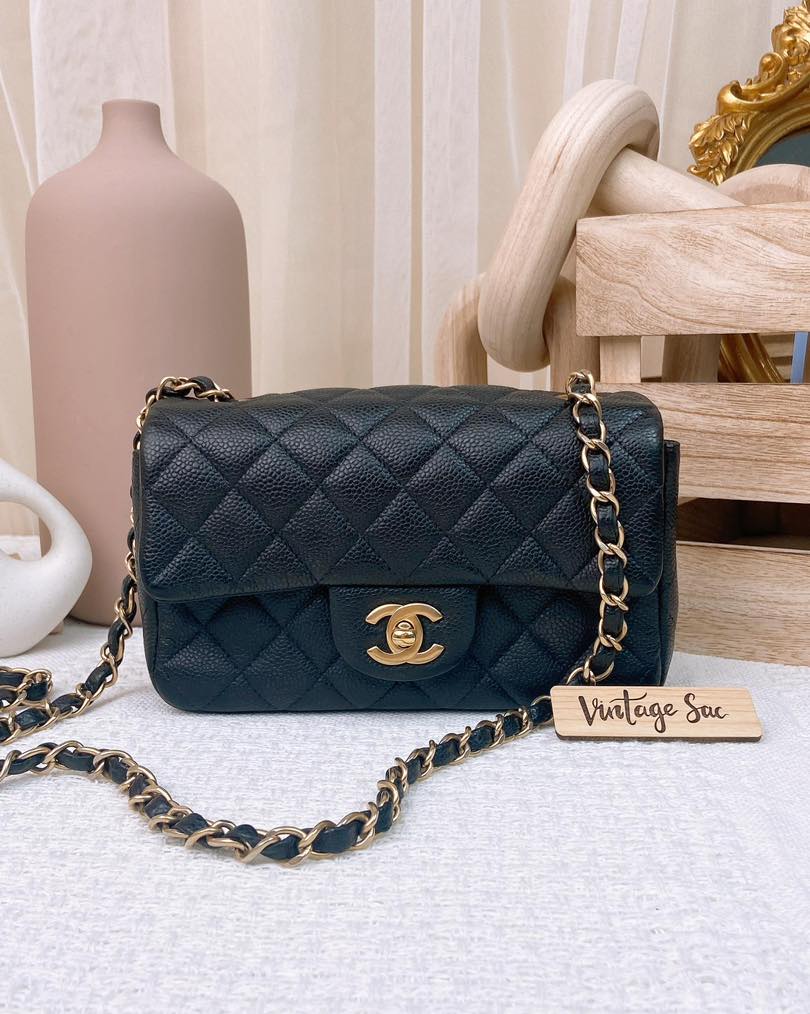 Chanel Black Caviar Mini Rectangular Flap Bag GHW